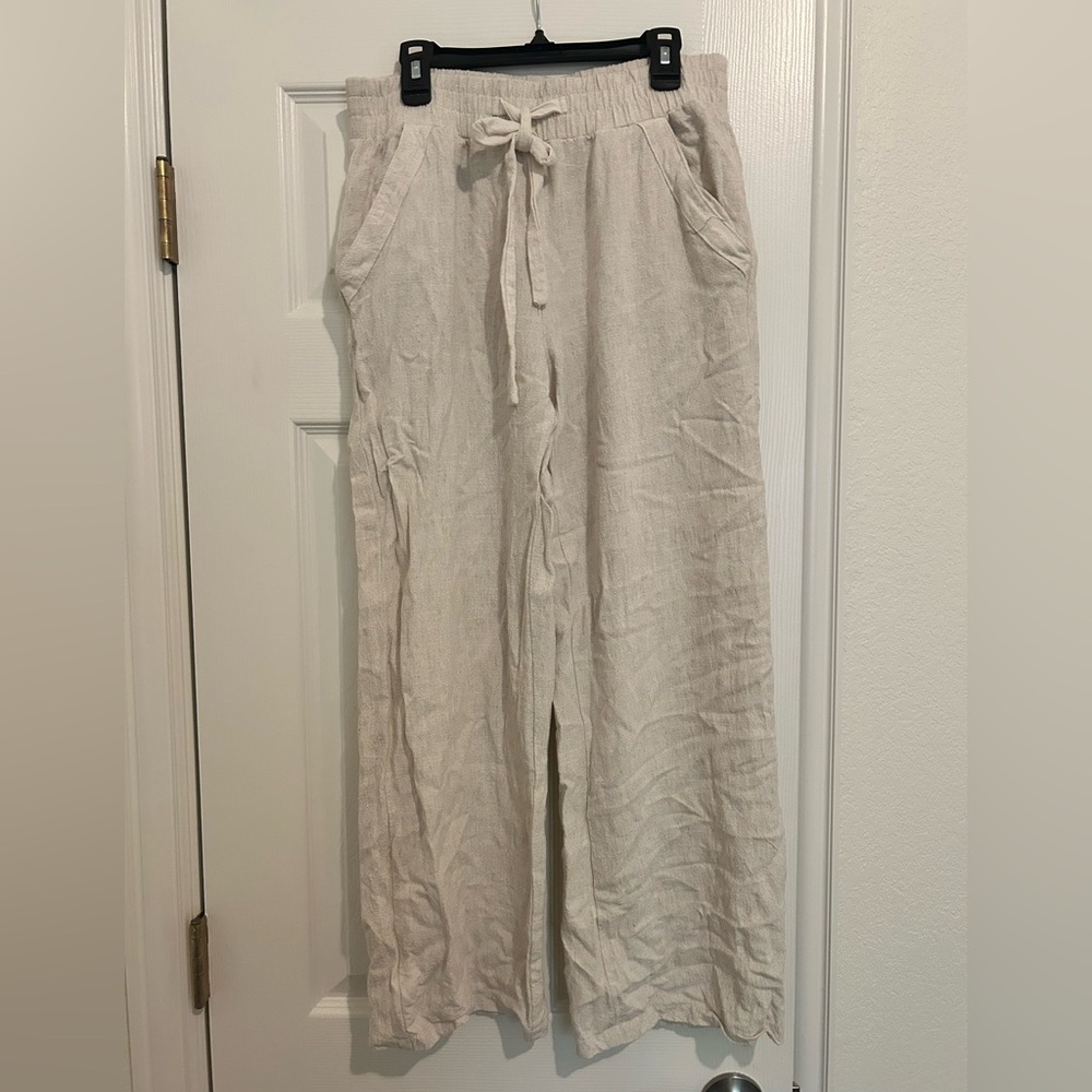 Casual Cream Wide-Leg Pants